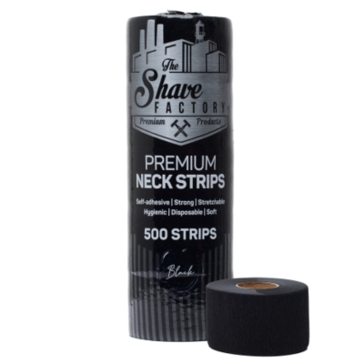 Čierne krepové goliere THE SHAVE FACTORY Premium neck strips Black 500 ks