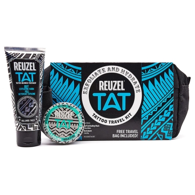 Cestovná sada na tetovanie REUZEL Hydrabalm & Buff exfoliating wash Tattoo travel kit