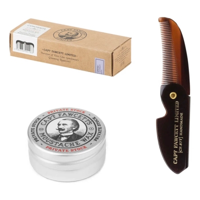 Darčeková sada vosku a skladacieho hrebeňa na fúzy CAPTAIN FAWCETT Private stock
