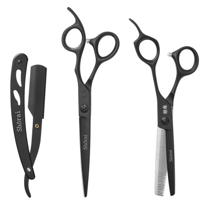 Sada kaderníckych nožníc a shavetty na holenie SHŌRAI BC Set Matt Black